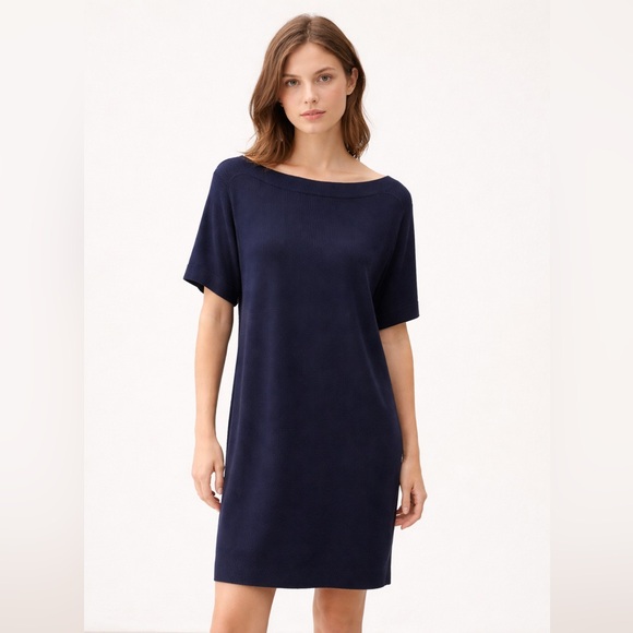 COS Dresses & Skirts - COS Navy Knit Dress with Short Sleeves and Boat Neckline